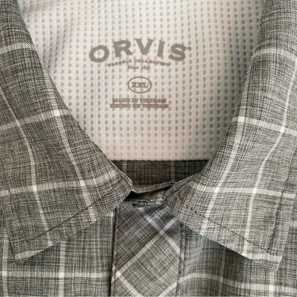 Orvis Mens Shirt Button Up Short Sleeve Gray Check Work Casual XXL - Picture 7 of 9